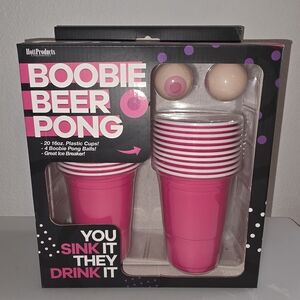 NWT Boobie Beer Pong Set w Pink Cups Funny Naughty Drinking Party Game